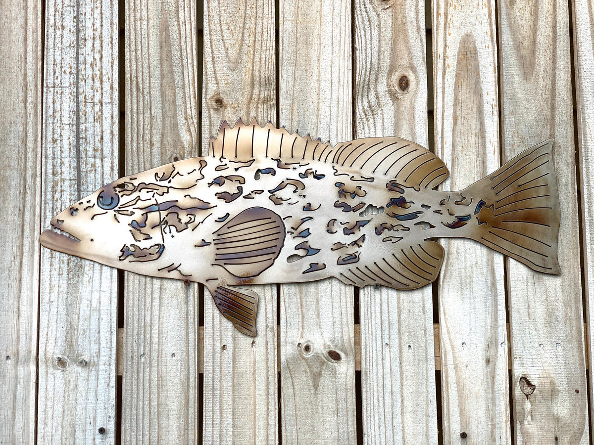 Fish Wall Decor, Grouper Sculpture, Wooden Fish, Wooden Grouper